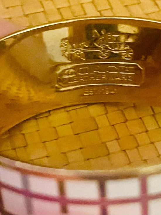 Coach Limited Edition Gold enamel Tattersall Multicolored Bangle Bracelet. - Picture 4 of 7